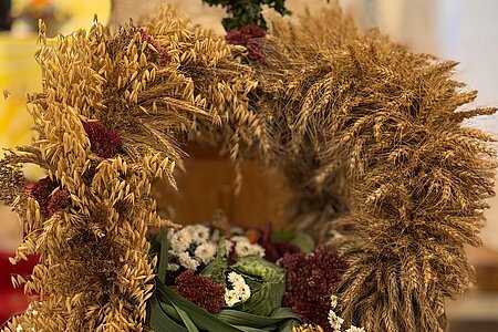 Die Erntekrone, die von Lena Poppinger gebunden wurde. Die Erntekrone, die von Lena Poppinger gebunden wurde.