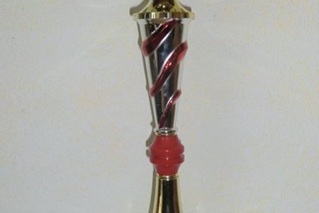 Der Pokal mit der Aufschrift "Radwandertag 2011, VV Schweiggers, 2. Platz"